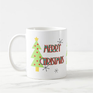 Mug joyeux noël arbre modernité milieu du siècle rouge