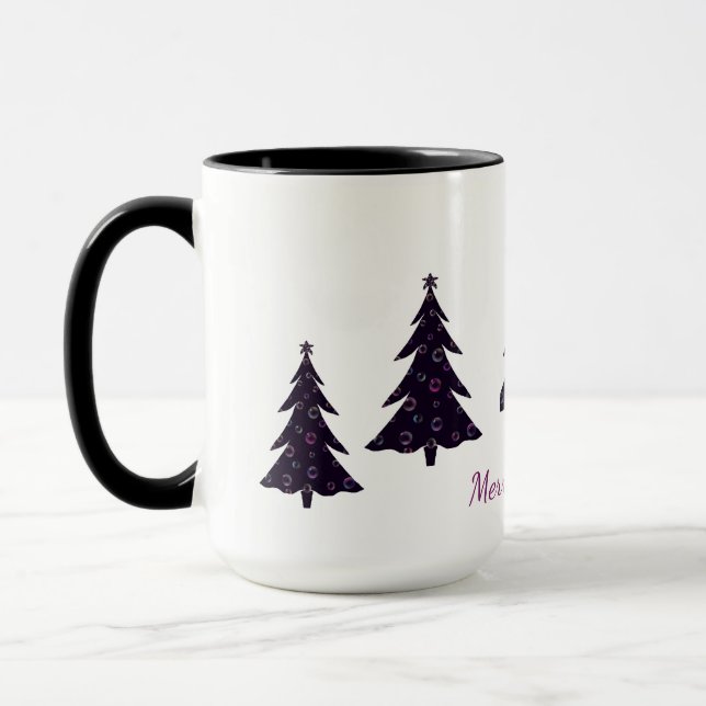 Mug Joyeux Noël, arbre silhouette, bulles arc-en-ciel (Gauche)
