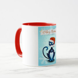 Mug Joyeux Noël avec chat noir avec Casquette Père Noë