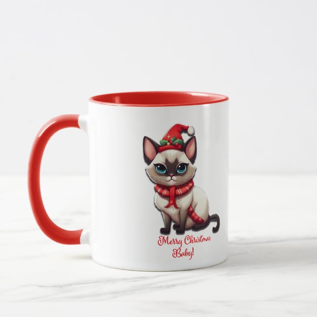 Mug Joyeux Noël Bébé Sultry Siamese Café de chat (Gauche)