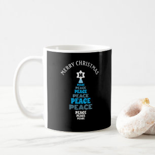 Mug Joyeux Noël bleu Arbre de paix unique initiale