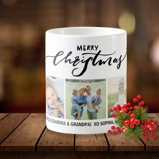 Mug Joyeux Noël Calligraphie Famille Photos Personnali (Créateur téléchargé)