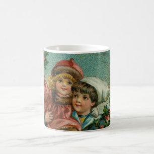 Mug Joyeux Noël - carte postale rétro, enfants, houx
