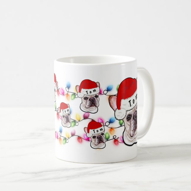Mug Joyeux Noël Chien de taureau français portant le c (Devant droit)