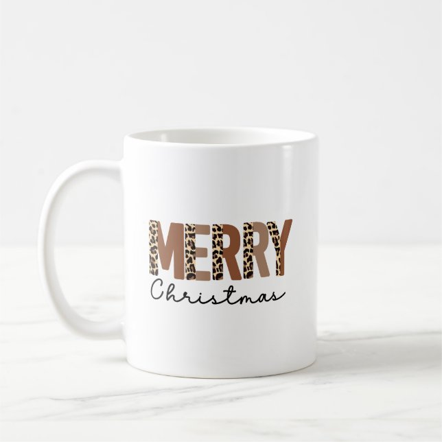 Mug "Joyeux Noël" Couleur moderne bloquée Leopard (Gauche)