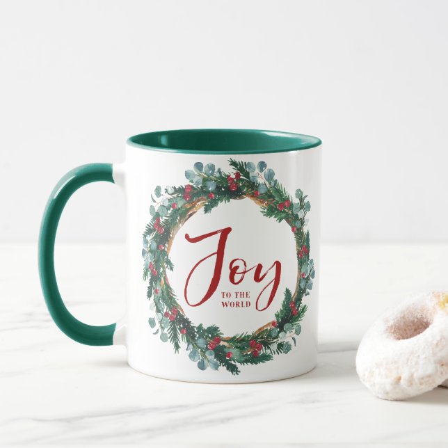 Mug Joyeux Noël de la couronne À feuillage persistant  (Avec donut)