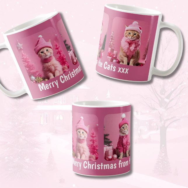 Mug Joyeux Noël des chats Fêtes roses (Créateur téléchargé)