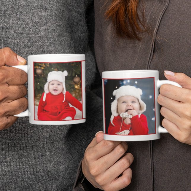 Mug Joyeux Noël Deux Photo Mignonne Rouge Vert Vacance (Créateur téléchargé)