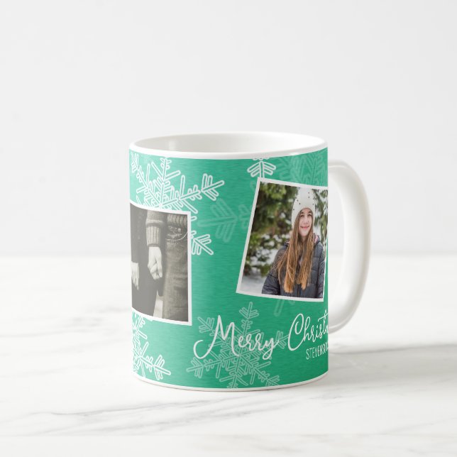 Mug Joyeux Noël Emerald Snowflakes Photo Collage (Devant droit)