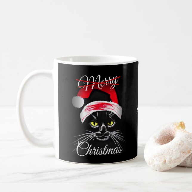 Mug Joyeux Noël en colère Chat noir (Avec donut)