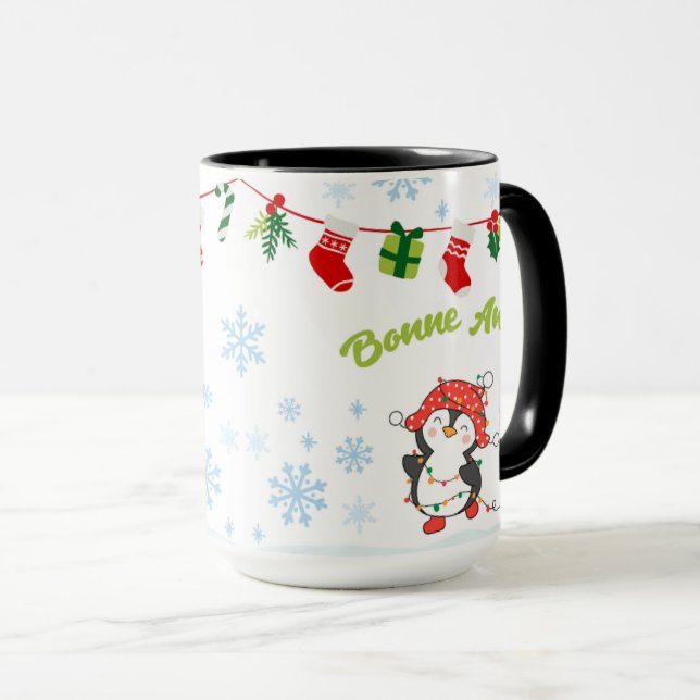 Mug Joyeux Noël et Bonne Année Pingouins  (Devant droit)