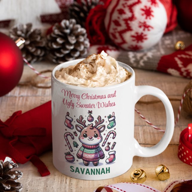 Mug Joyeux Noël et vilains voeux de Sweat Reindeer (Créateur téléchargé)