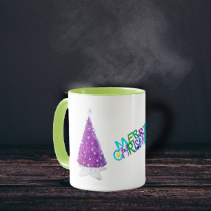 Mug Joyeux Noël Étincelle Rose Arbres argentés