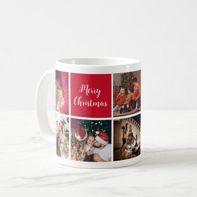 Mug Joyeux Noël famille photo texte blanc (Devant gauche)