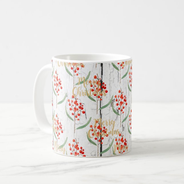Mug Joyeux Noël Floral Planks en bois (Devant gauche)