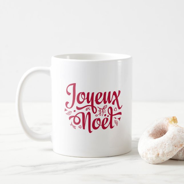 Mug Joyeux Noel Français Noël salut rouge blanc (Avec donut)