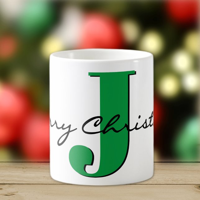 Mug Joyeux Noël gras vert initial 11oz classique (Créateur téléchargé)