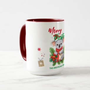 Mug Joyeux Noël Koala Père Noël rouge et vert Sc