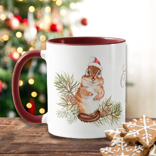 Mug Joyeux Noël mignonne Aquarelle Nom de l'écureuil