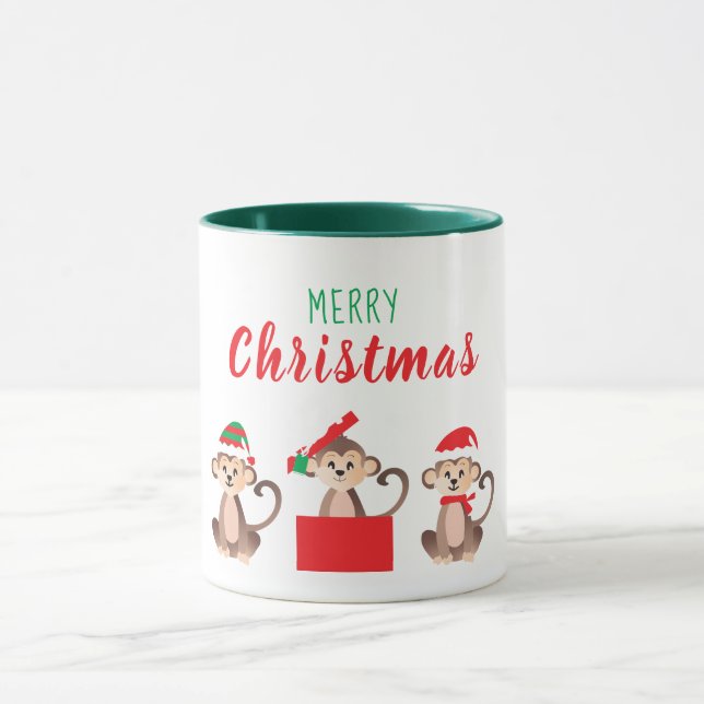 Mug Joyeux Noël Mignons singes Casquettes de Noël (Centre)