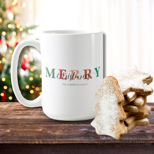 Mug Joyeux Noël minimaliste coloré Nom de famille