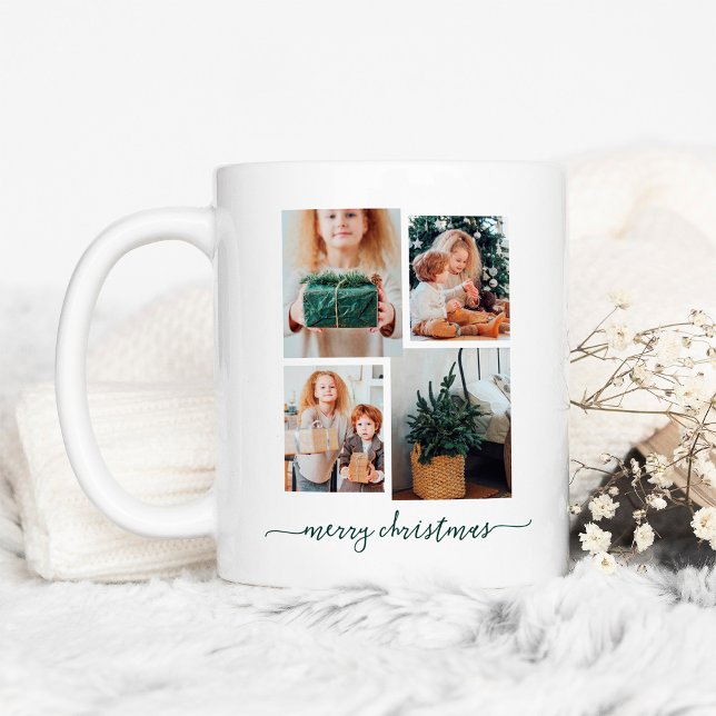 Mug Joyeux Noël | Modern Four Photo Collage (Créateur téléchargé)