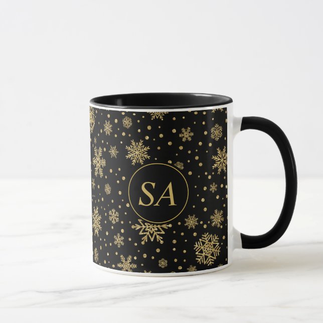 Mug Joyeux Noël Monogramme Golden Snowflakes (Droite)