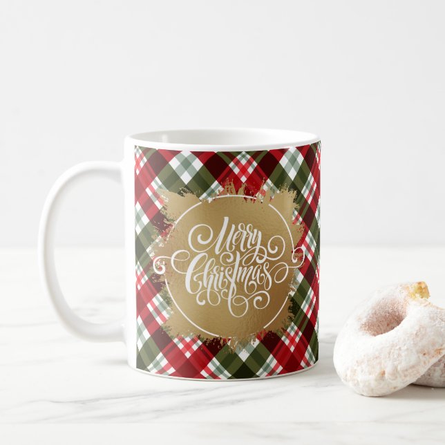 Mug Joyeux Noël Or Plaid (Avec donut)
