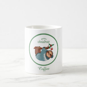 Mug Joyeux Noël Paresseux Mignon en Pull Bleu Café