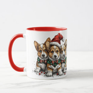 Mug Joyeux Noël Pembroke Welsh Corgi Puppies