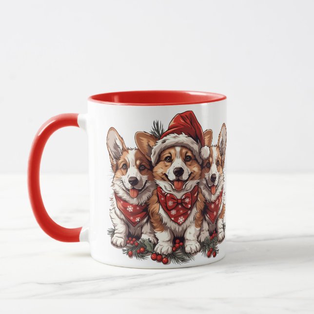 Mug Joyeux Noël Pembroke Welsh Corgi Puppies (Gauche)