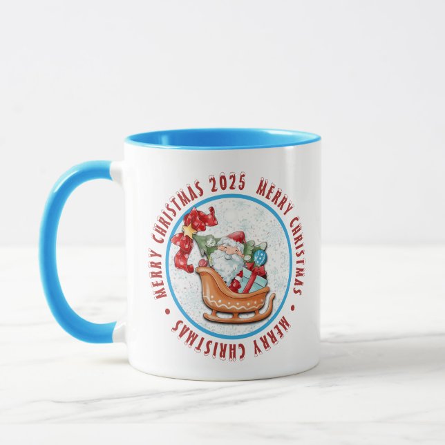Mug Joyeux Noël Père Noël Avec Son Drapeau (Gauche)