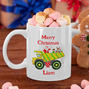 Mug Joyeux Noël Père Noël dans un Elfe de benne, Renne