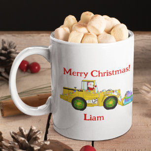 Mug Joyeux Noël Père Noël En Bulldozer Livrant Cadeau
