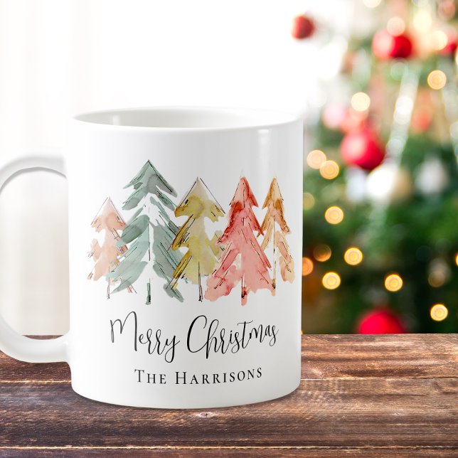 Mug Joyeux Noël Pine Arbre Aquarelle Vacances (Créateur téléchargé)