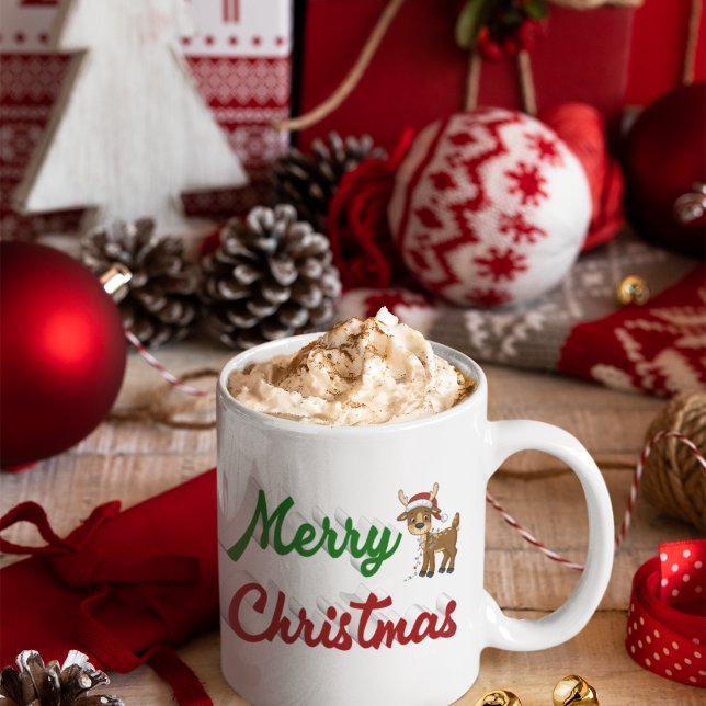 Mug Joyeux Noël Reindeer rouge vert demi script (Créateur téléchargé)