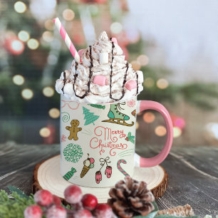 Mug Joyeux Noël Retro Doodles d'hiver
