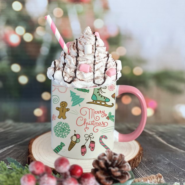 Mug Joyeux Noël Retro Doodles d'hiver (Créateur téléchargé)
