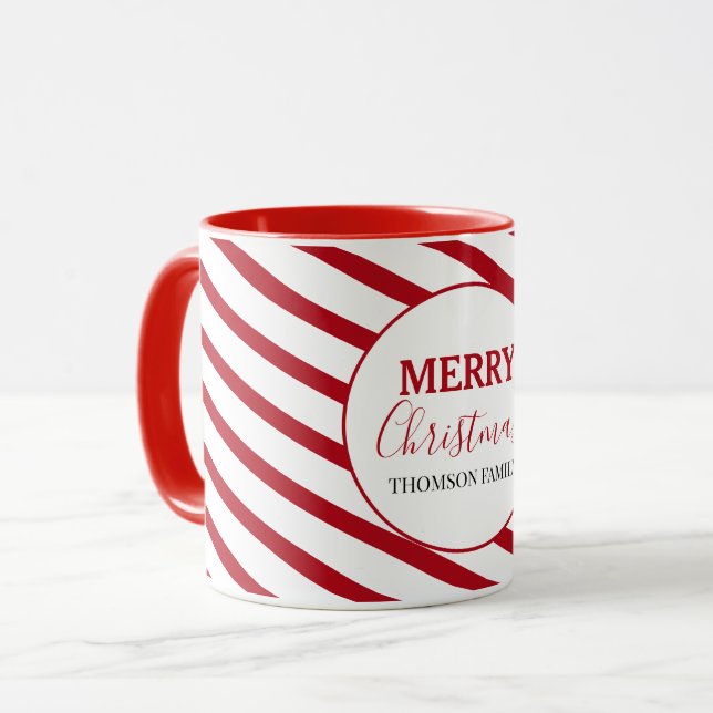 Mug Joyeux Noël Rouge & Blanc Stripes Candy (Devant gauche)