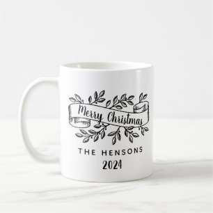 Mug Joyeux Noël Ruban Rustique Nom de Famille