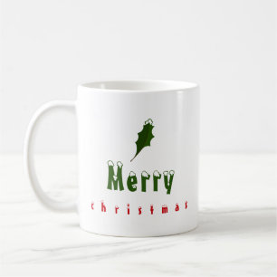 Mug "Joyeux Noël" Snowy Holly Leaf Rouge & Vert