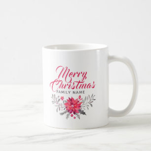 Mug Joyeux Noël Typographie moderne & Bouquet