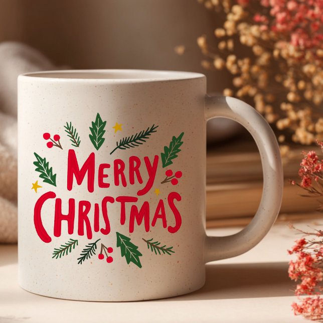 Mug JOYEUX NOËL Vacances Mignonnes À La Main Foliage (MERRY CHRISTMAS Cute Hand-Drawn Holidays Foliage Coffee Mug
)