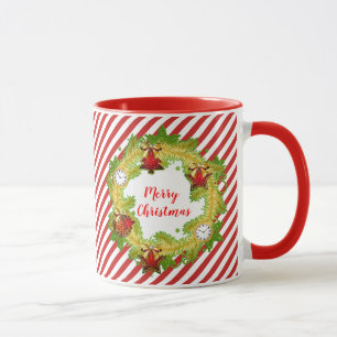 Mug Joyeux Noël Vacances Wreath Red Stripes