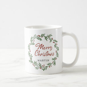 Mug Joyeux Noël vert Wreath personnalisée