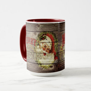 Mug Joyeux Noël vintage et Père Noël sur vieux bois ru