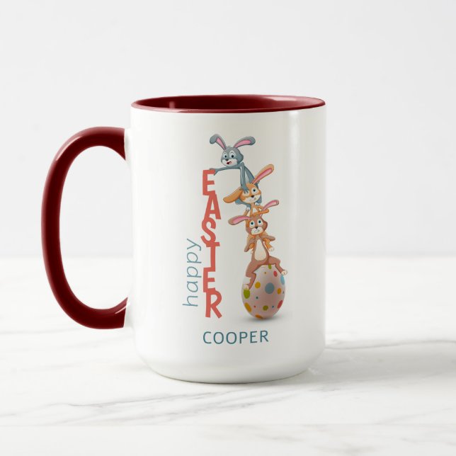 Mug Joyeux Pâques mignonne amusant lapin moderne oeuf  (Gauche)