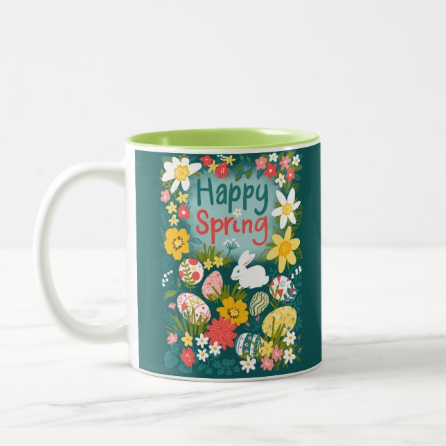 Mug Joyeux printemps Pâques chasse aux oeufs champ de  (Gauche)