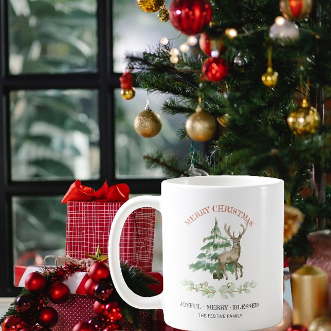 Mug Joyeux rennes de Noël et nom de famille (Créateur téléchargé)