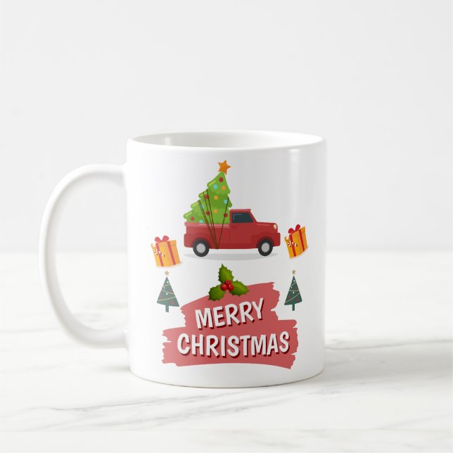 Mug Joyeux sapin de Noël sur voiture Camion Rouge (Gauche)